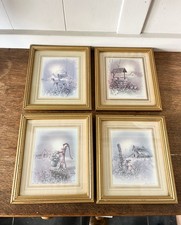 Vintage Set of 4 Andres Orpinas Prints in Gold Frames 1970s