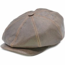 Mens Genuine Leather 8 Panel Brown Newsboy Baker Boy Gatsby Flat Cap 