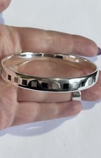 Genuine Solid Sterling Silver Heavy Sparkling Squares Slave Bangle Bracelet 38g