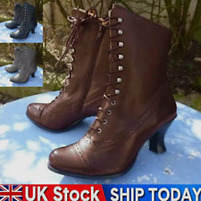 Women Low Kitten Heel Ankle Boots Ladies Victorian Retro Lace Up Shoes Size 3-9