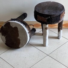 Two Cowhide Drum Coffee Stools