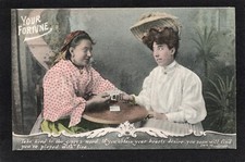 Postcard Comic Gipsy Fortune Telling playing cards by JWS posted 1906