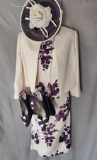 Jacques Vert Sz 16-18 Cream & Purple Dress, Jacket, Fascinator, Bag, Shoes 5