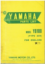YAMAHA YB100 (TYPE 2UO) UK SPEC '78-79 FACTORY PARTS CATALOGUE (HANDBOOK FORMAT)