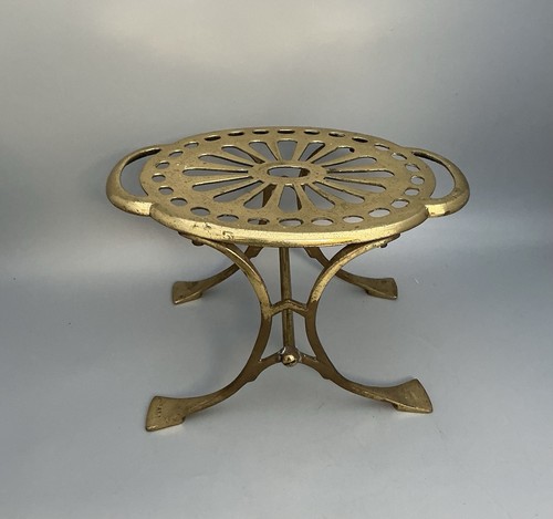 Antique brass trivet with - antique,
