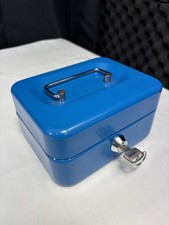Blue 6” Metal Cash Box Money Deposit Steel Tin Security Safe Petty Key Lockable