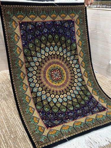 Silk rug 2x3 feet - silk, floral