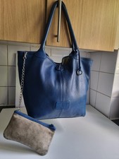 FRANCHETTI BOND DESIGNER WOMENS BLUE LEATHER SHOULDER TOTE SATCHEL HANDBAG PURSE