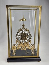 Vintage Brass 8 Day Single Fusee Passing Strike Skeleton Clock With Glass Case