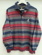 Guinness Rugby Polo Shirt Striped Blue Red Grey Long Sleeve Mens Medium M
