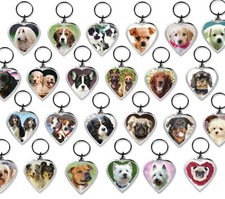 Dog Keyrings - Heart Shape Pug Chihuahua Spaniel Bulldog Westie Staffy Choose