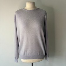 Woolovers Merino Wool Cashmere Jumper Pale Blue Grey Size L UK 16 18 Fine Knit