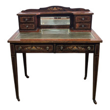 A good quality Victorian inlaid 2 tier leather top ladies writing desk