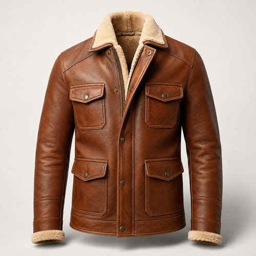 Men brown sheepskin leather - brown,