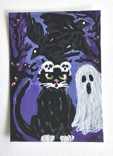 Original aceo black cat - aceo,