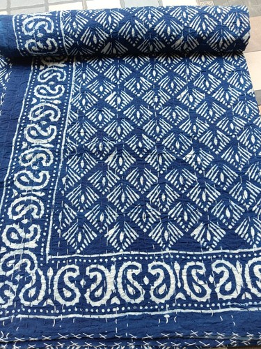 Indian hand block blue kantha - indian,