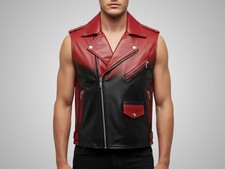 Red & Black Leather Biker Vest