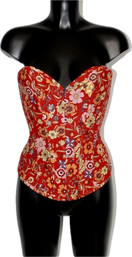Red floral lace overbust - red,