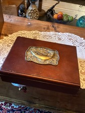 Mens Wood Keepsake Storage Box Brass Coloured Fish Dresser Storage Valet