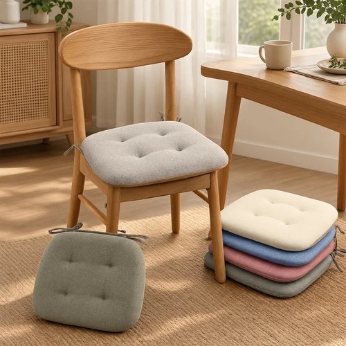 Tie chair seat cushions - on,