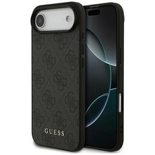 Case Guess iPhone 17 Air Faux Leather Gray Classic Logo Gold Metal