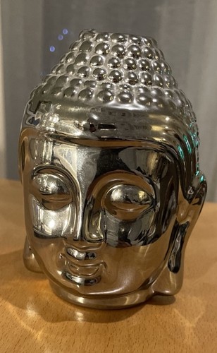 Silver toned ceramic buddha - ceramic,