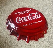 Large 45cm Coca Cola Bottle Top Metal Sign Great Condition Retro Man Cave