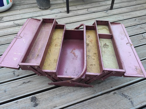 Vintage red metal tool box - vintage,