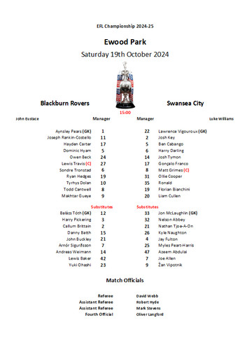 Blackburn rovers swansea - blackburn,