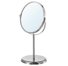 IKEA SHAVING MIRROR Stainless Steel Free Standing Round Magnifying 2 Sided - NEW