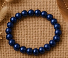 10mm Large Bead Dark Blue Stretch Elastic Boho Chunky Bracelet Glass Pearl