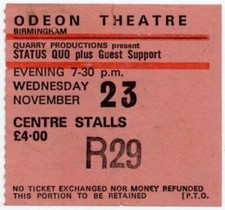 Status Quo Odeon Theatre, Birmingham 23/11/77 Ticket