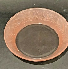 Vintage Pretty Pink Depression Glass Bowl Birds & Flowers 6.25” 
