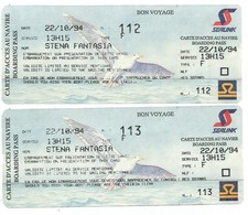 Pair of SEALINK British Ferries ferry boarding card passes  Stena Fantasia 1994