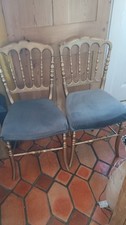 A Pair Of Upcycled Vintage Gold Chairs with Grey velvet upholstery