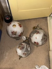 Vintage Globe Pendant Ceiling Lights Floral Opaline Milk White 1950,s set of 3