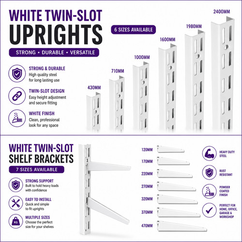 Twin slot shelving white - twin,