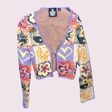 Ragged Priest Womens Cropped Chain Tie Knitted Cardigan in rave print XS