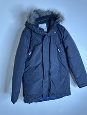 M&S Black Parka Coat age 11 12 Boys  Hooded Full Zip Jacket Faux Fur Hood School