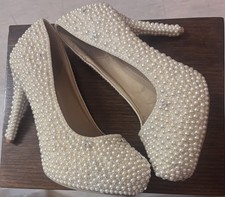 Bridal - Pearl & Silver Diamanté Bling Stiletto Heels – Size 6 ✨