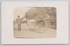RPPC Two Men in Bowler Hats with White Horse & Trap Gig Edwardian Rural Road