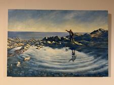 Stunning Original Painting by Welsh Artist Tina Lewis Sea Rock Pool Ripple