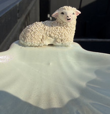 Antique Victorian PIN DISH 3.5” Staffordshire Porcelain Sheep Lamb Confetti Coat