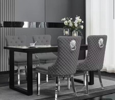  Luxury Velvet Dinning Chair With Lion Door Knocker Mirrored Chrome Legs 