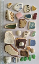 Scottish Beach POTTERY/ CLAY MARBLES/ PARTIAL FROZEN CHARLOTTE.