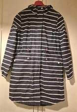 Ladies JOULES RIGHT AS RAIN Black & White  Striped Hooded Cotton Coat - Size 12
