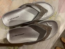 Ladies Dunlop Silver/Diamonte Flip Flops Size 6 BNWOT