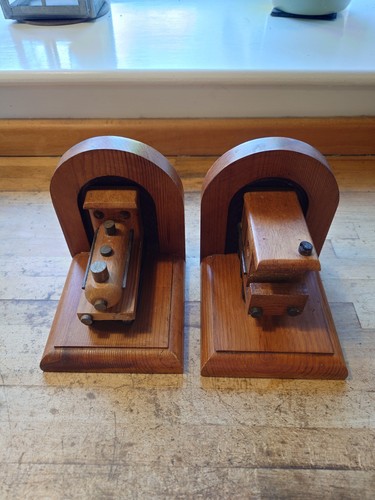 Wood train bookends - wood,