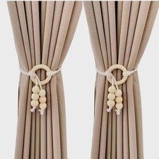 2X Wooden Beaded Curtain Tie