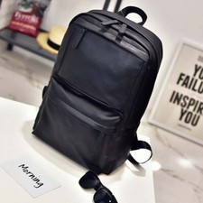 Men Women Laptop Backpack Large PU Leather Travel Rucksack School Bag Black